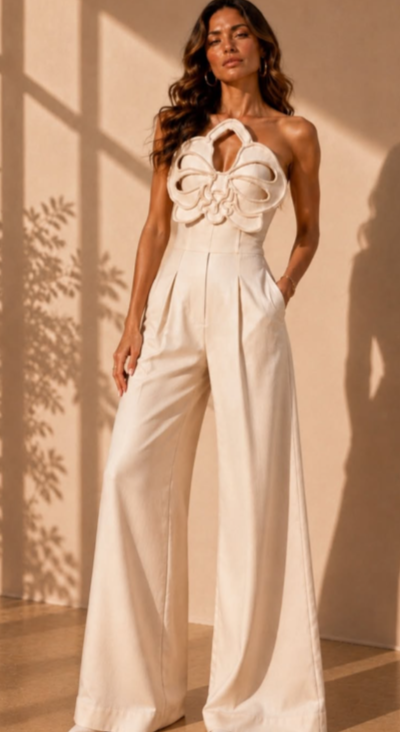 Pandora Strapless Wide-Leg Butterfly Applique Jumpsuit