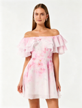 Anika Off-Shoulder Ruffled Print Mini Dress