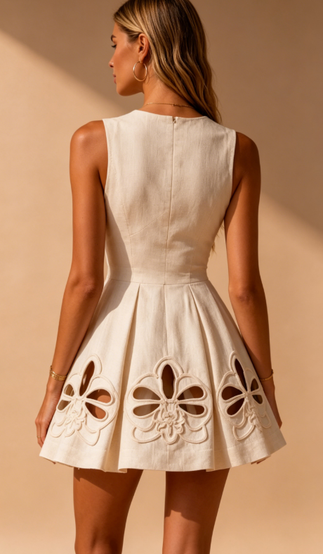 Nala Sleeveless Floral Cutout Fit-and-Flare Mini Dress