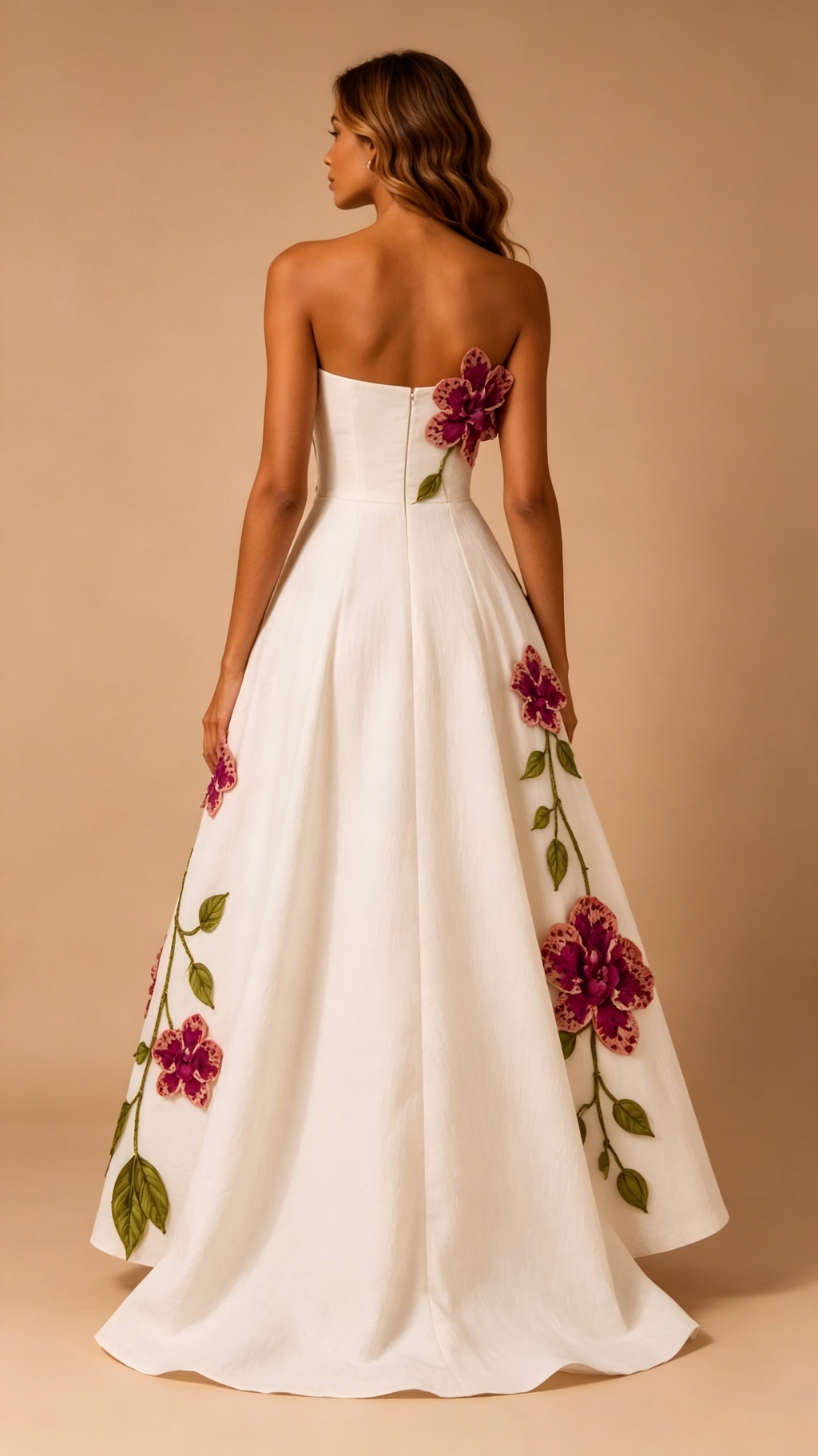 Ophelia Strapless Botanical Embroidered A-Line Dress