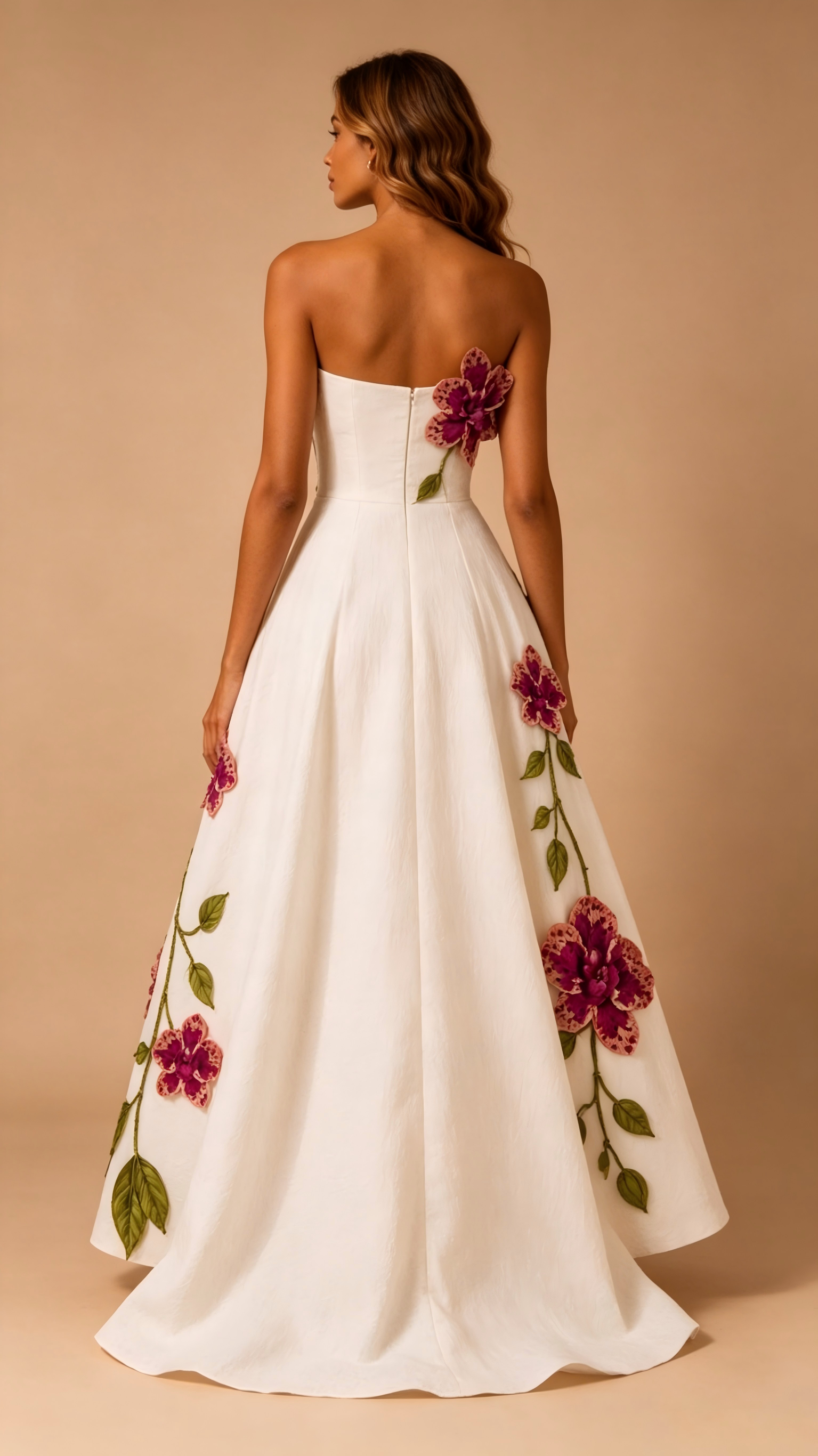 Ophelia Strapless Botanical Embroidered A-Line Dress