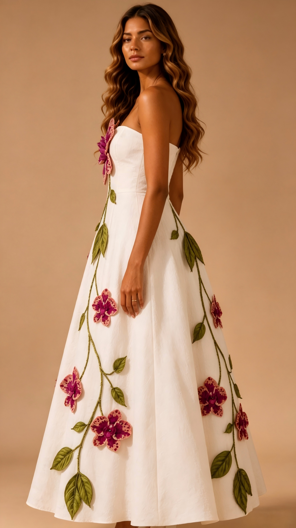 Ophelia Strapless Botanical Embroidered A-Line Dress