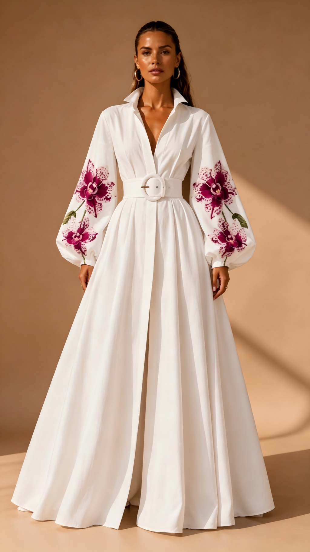 Stella Shirt Dress with Floral Embroidered Puff Sleeves