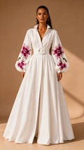 Stella Shirt Dress with Floral Embroidered Puff Sleeves