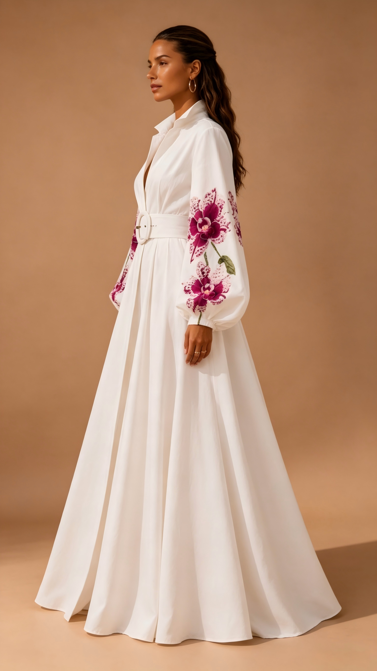 Stella Shirt Dress with Floral Embroidered Puff Sleeves