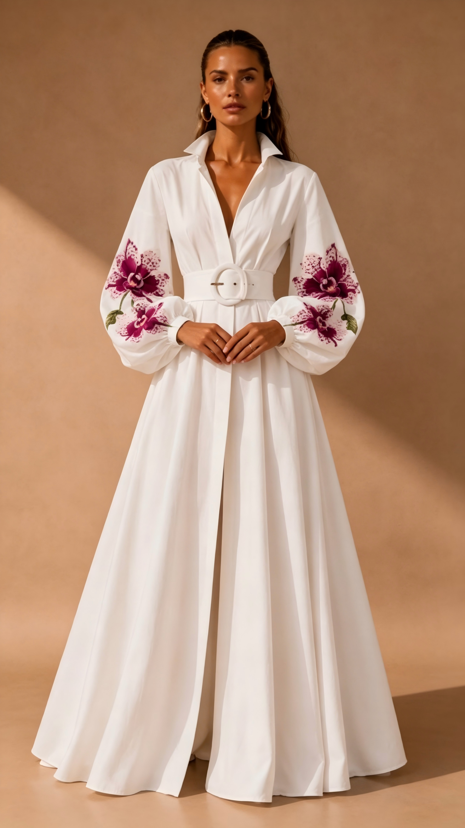 Stella Shirt Dress with Floral Embroidered Puff Sleeves
