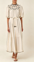 Ruby Puff Sleeve Embroidered Striped Casual Dress