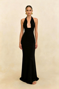 Calista Slim Halter Backless Sexy Maxi Dress In Black