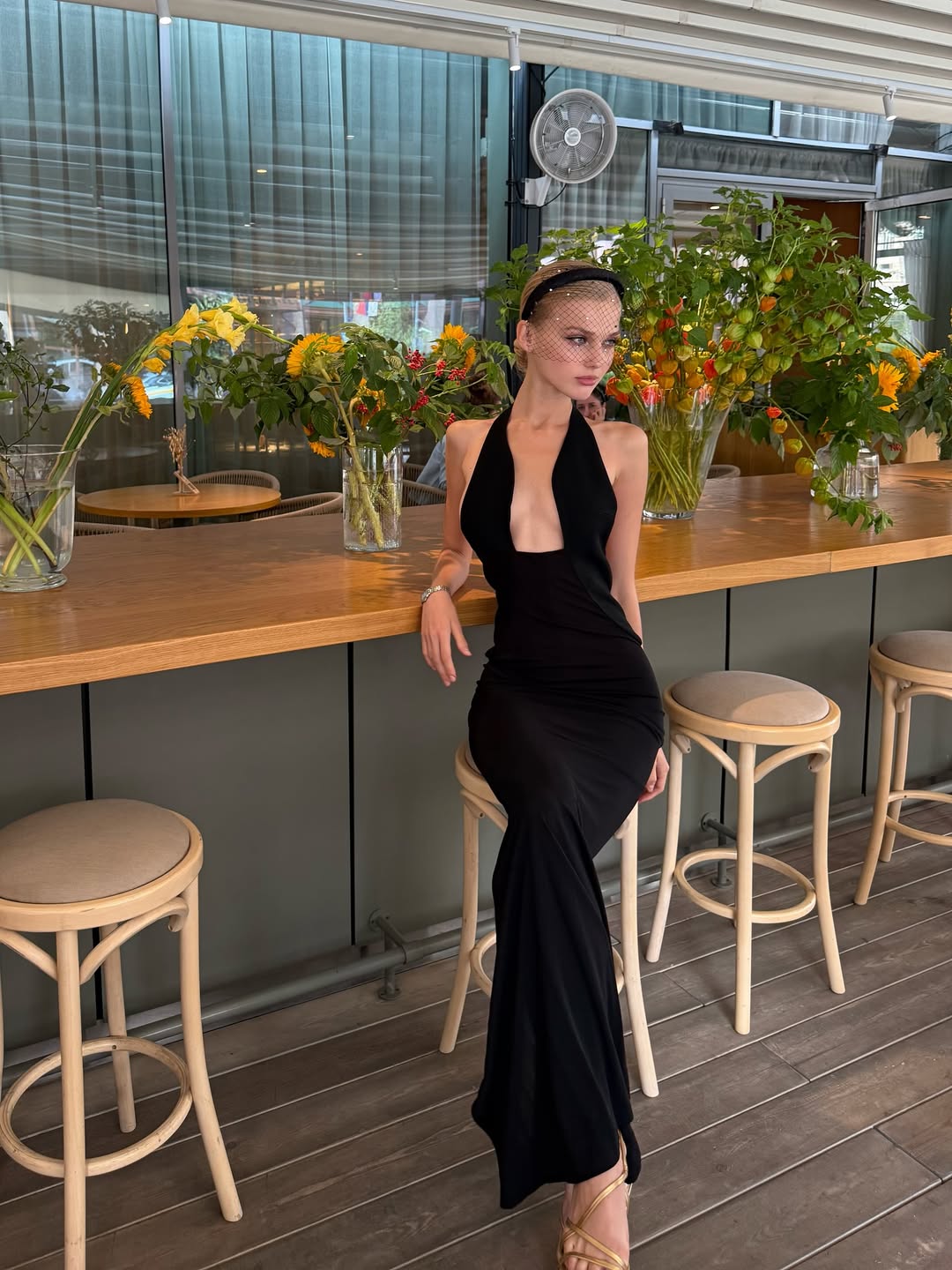 Calista Slim Halter Backless Sexy Maxi Dress In Black
