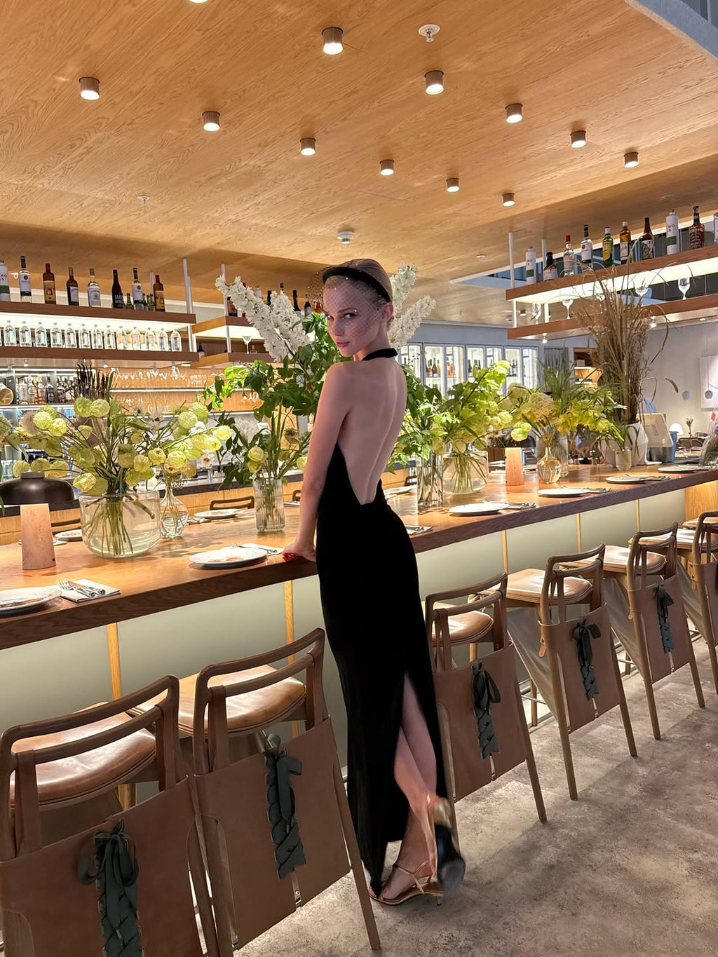 Calista Slim Halter Backless Sexy Maxi Dress In Black