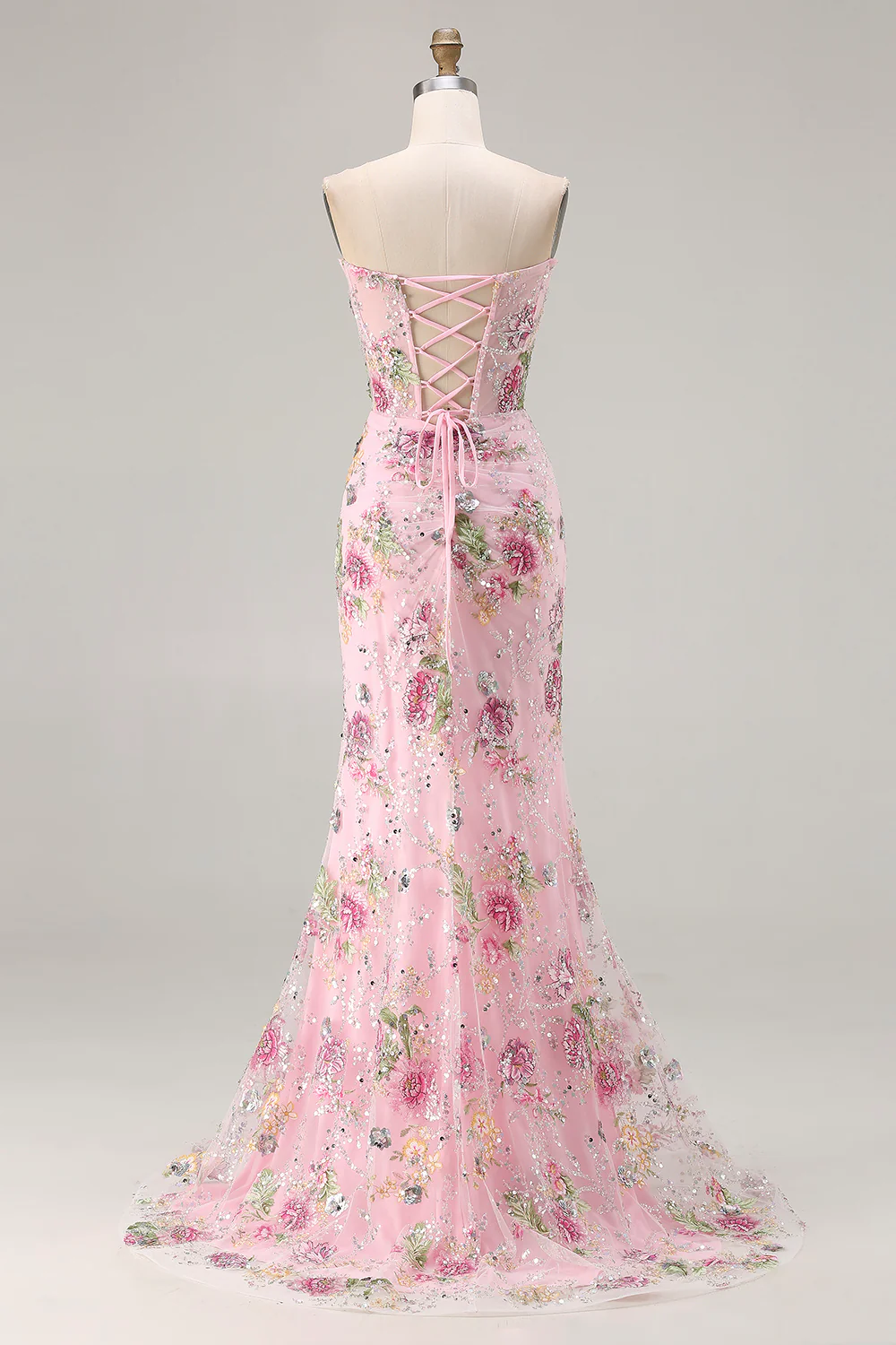 Elena Floral Lace Boned Hip-Hugging Maxi Dress In Pink