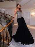 Elara Silver-Beaded Strapless Mermaid Dress