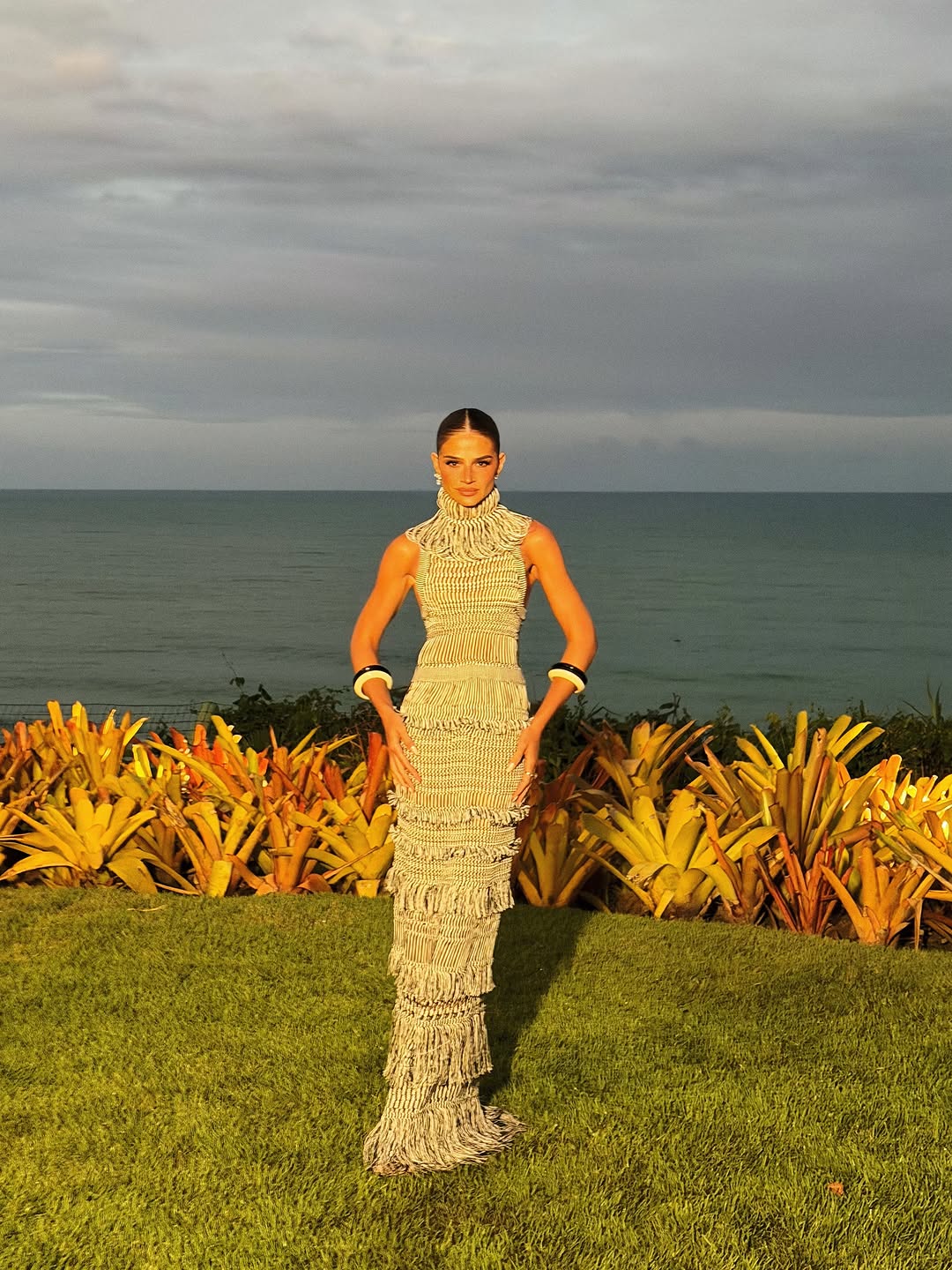 Liora Fringe Knit High-Neck Maxi Dress