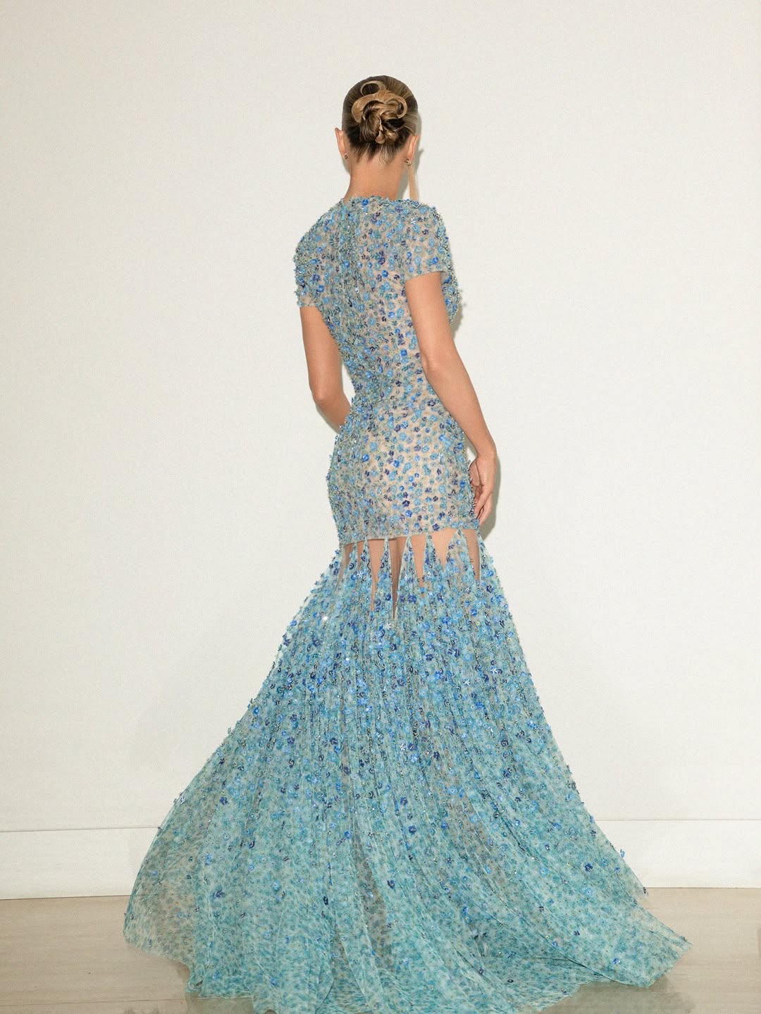Lira Blue Crystal Fringe Maxi Dress