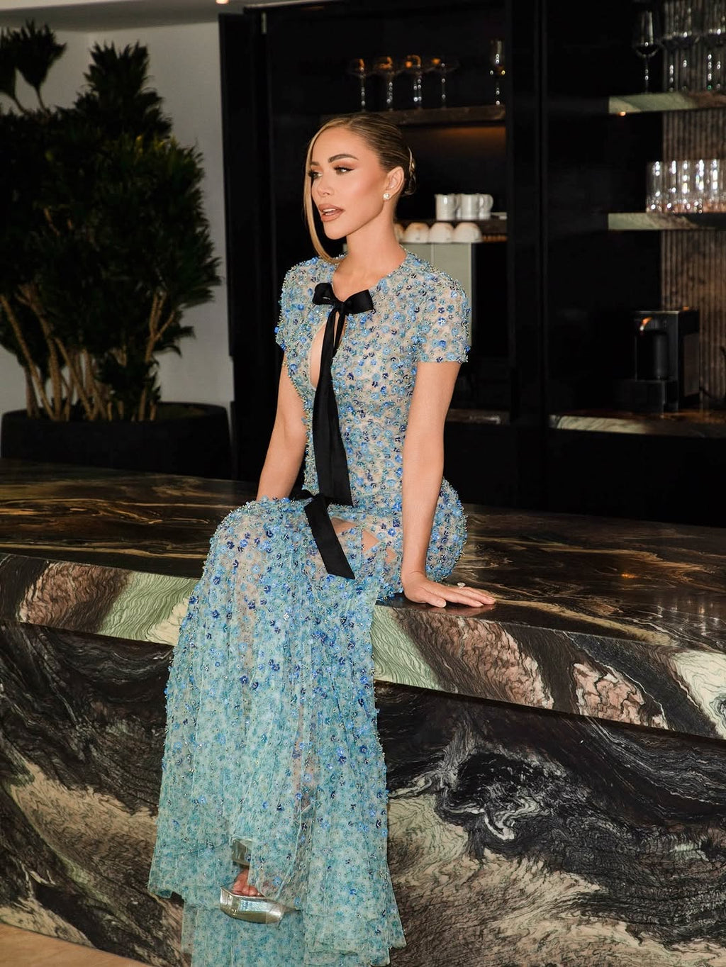 Lira Blue Crystal Fringe Maxi Dress