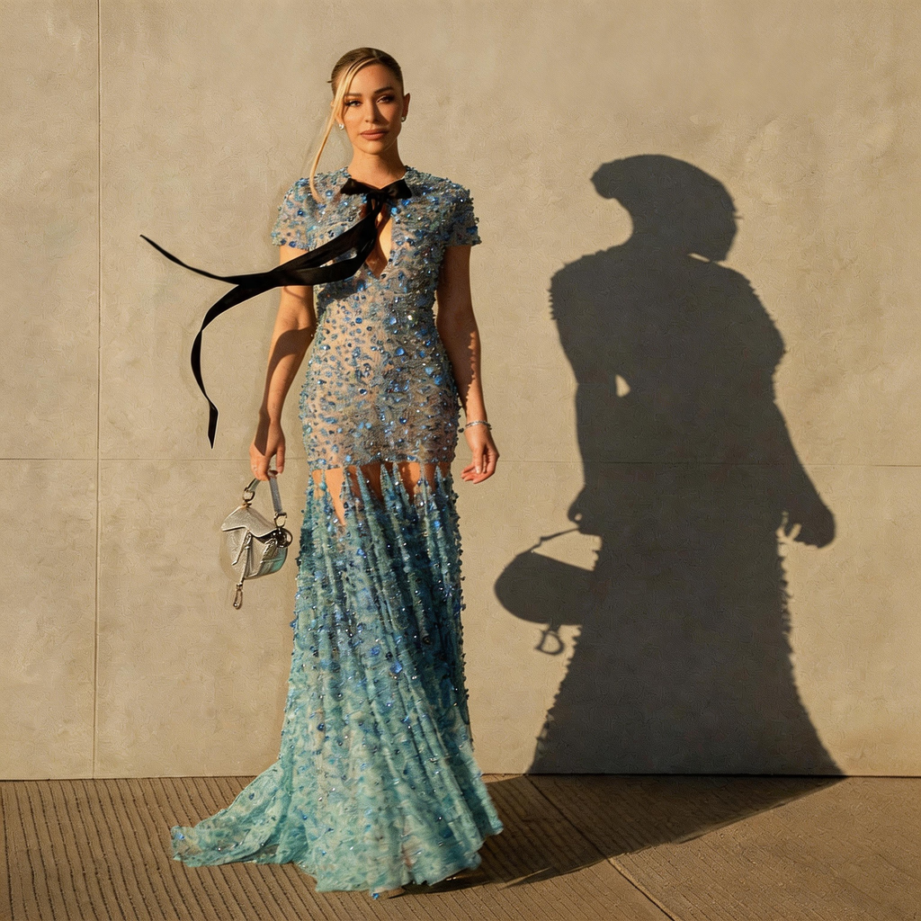 Lira Blue Crystal Fringe Maxi Dress
