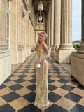 Stella Fitted Sheer Lace Corset Gown In Champagne