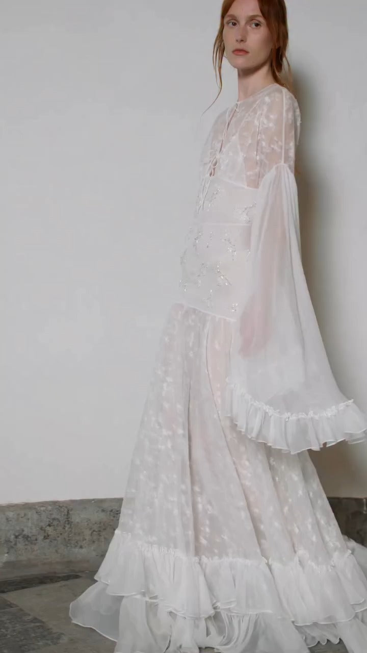 Annika Lace Ruffled Elegant Maxi Dress In White