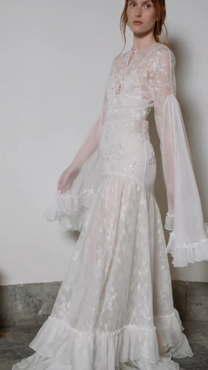 Annika Lace Ruffled Elegant Maxi Dress In White