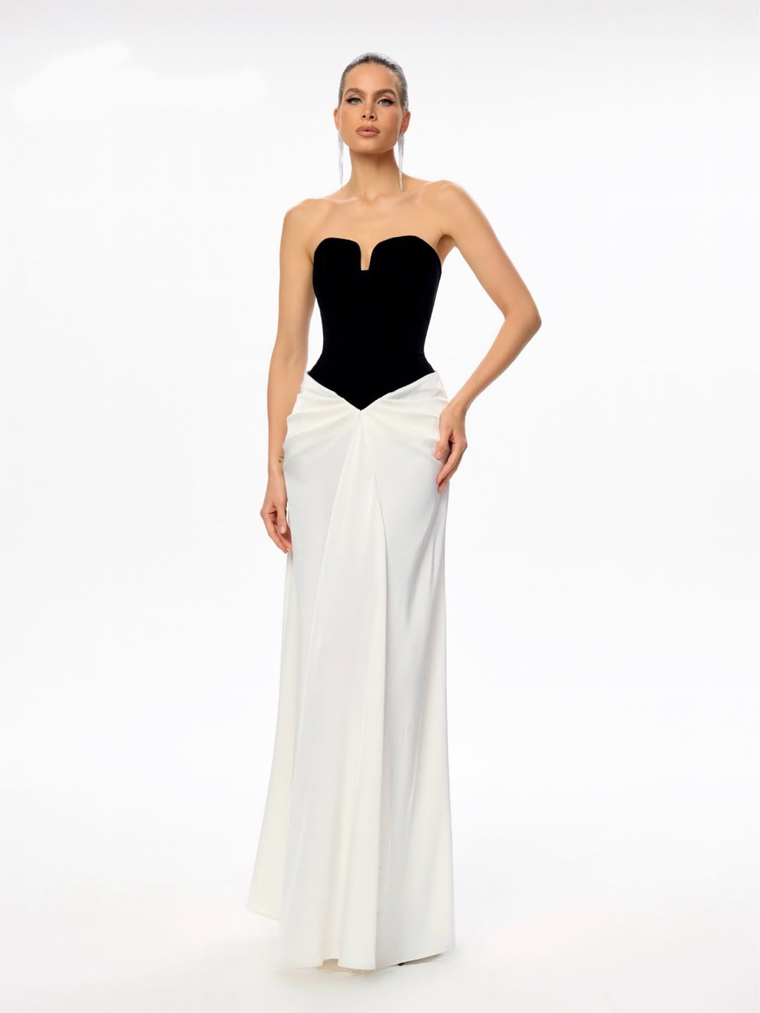 Arya Strapless Waist-Cinched Maxi Dress