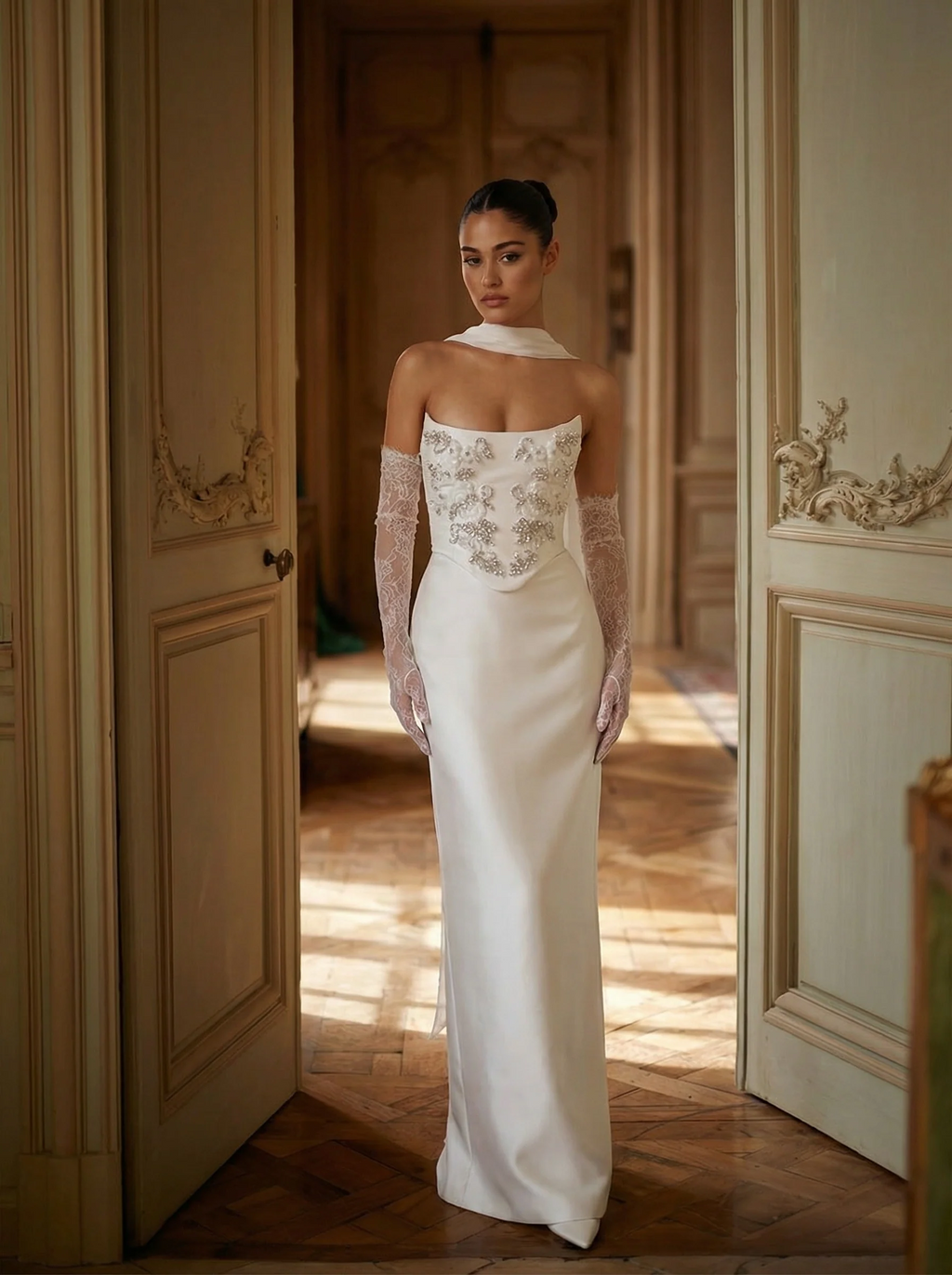 Beatriz  Strapless Evening Maxi Dress In White