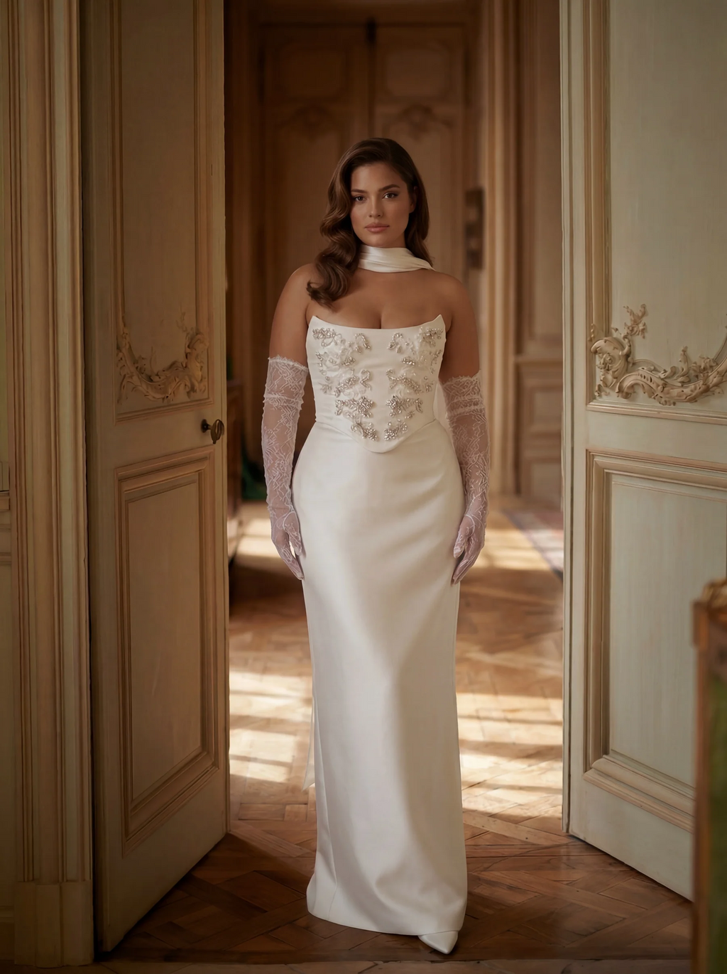 Beatriz  Strapless Evening Maxi Dress In White