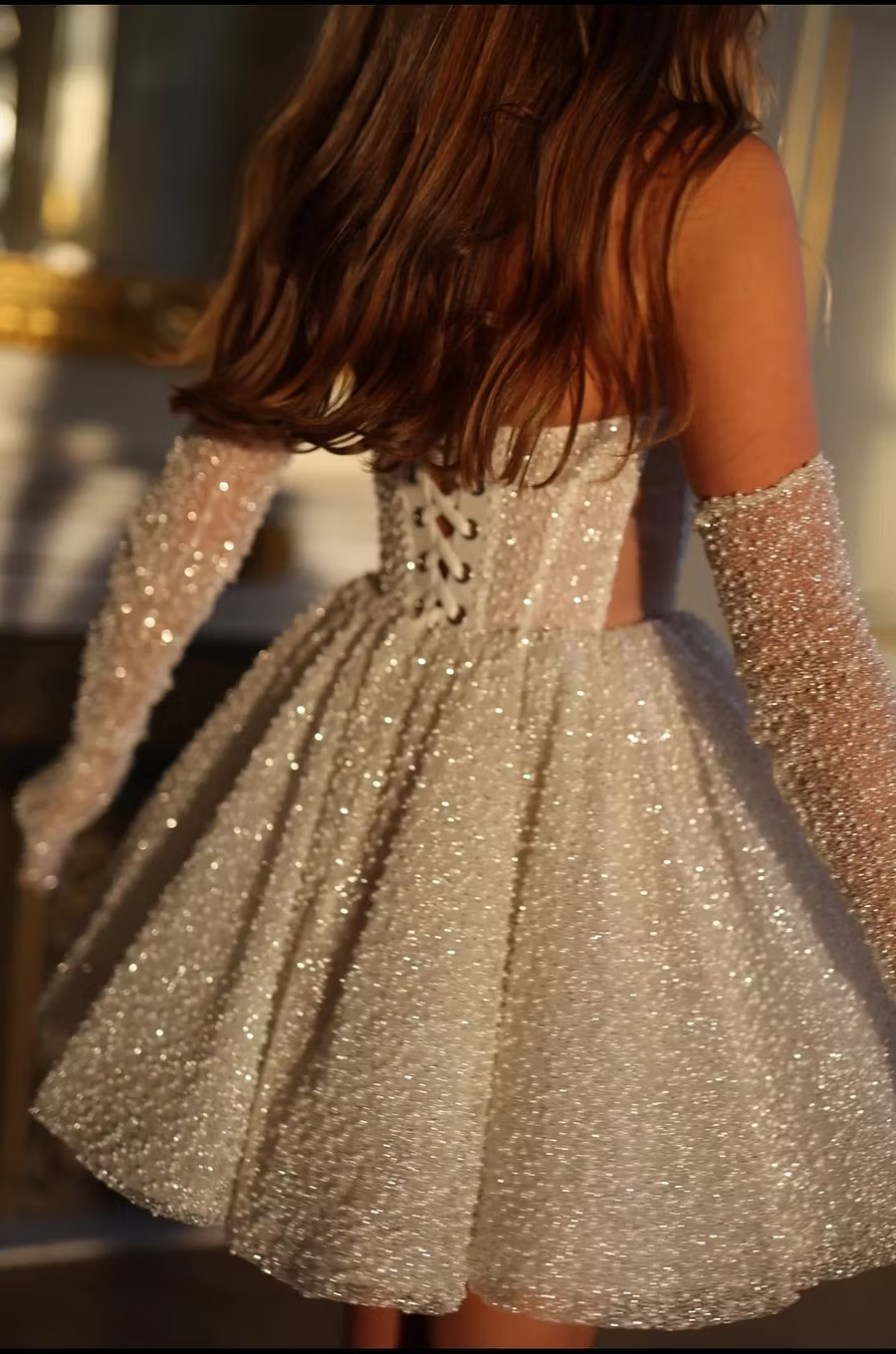 Natalie Strapless Sequined Evening Mini Dress In White