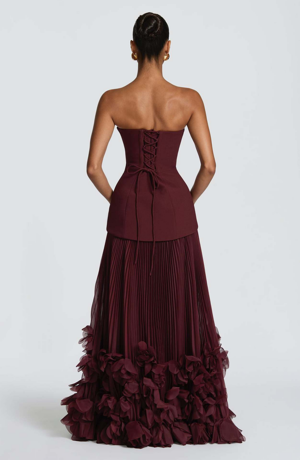 Belinda Strapless Pleated A-Line Maxi Dress In Rad