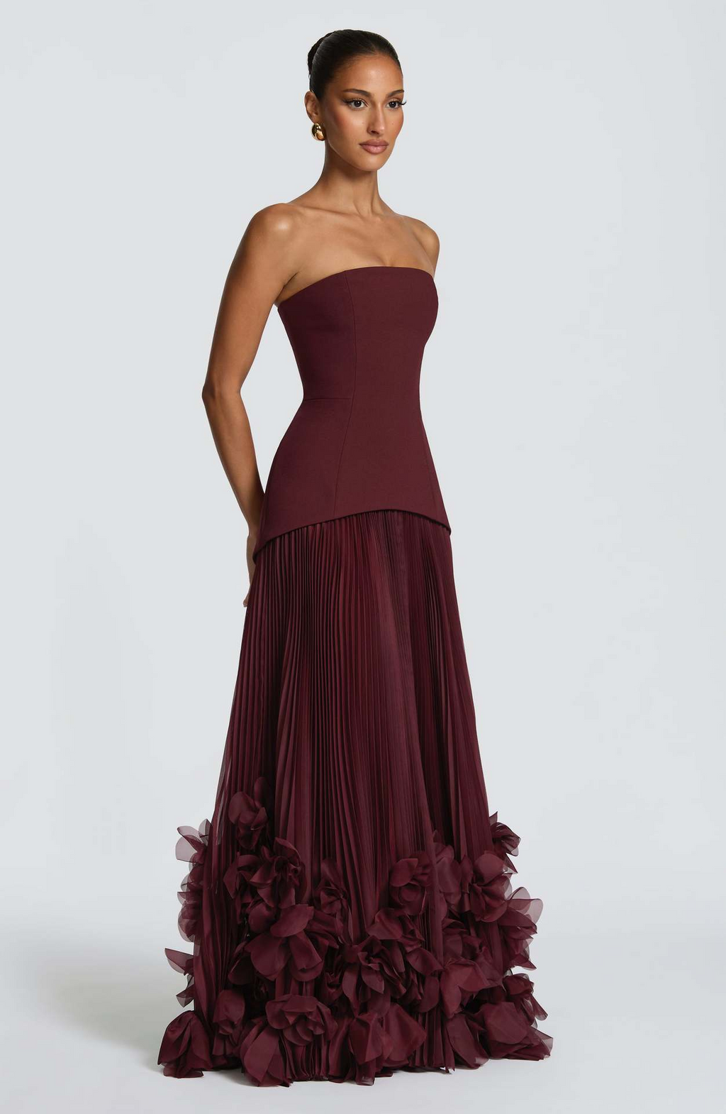 Belinda Strapless Pleated A-Line Maxi Dress In Rad