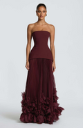 Belinda Strapless Pleated A-Line Maxi Dress In Rad