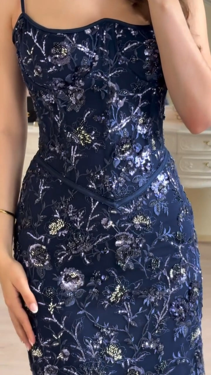 Estella Camisole Lace Elegant Maxi Dress In Blue