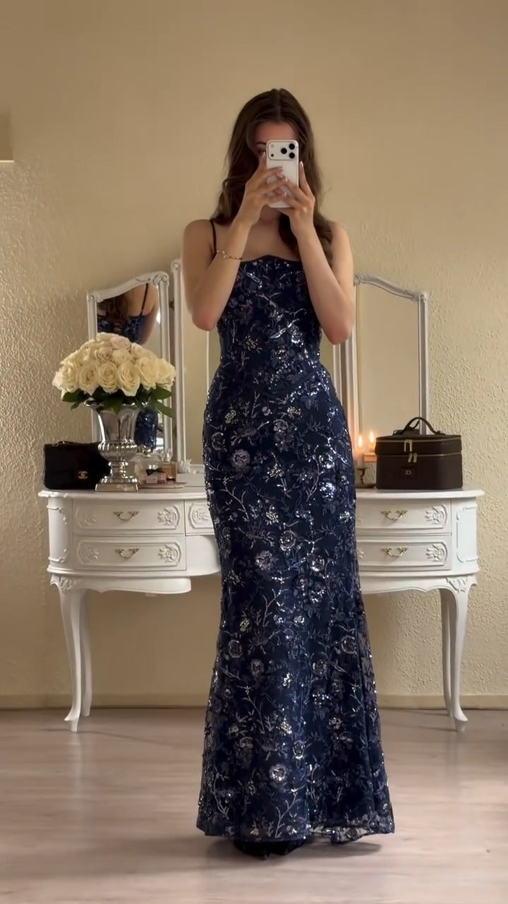 Estella Camisole Lace Elegant Maxi Dress In Blue