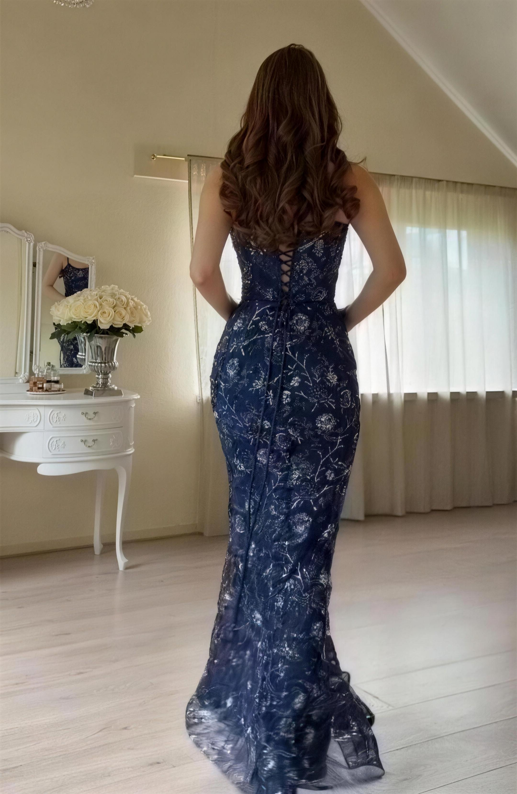 Estella Camisole Lace Elegant Maxi Dress In Blue