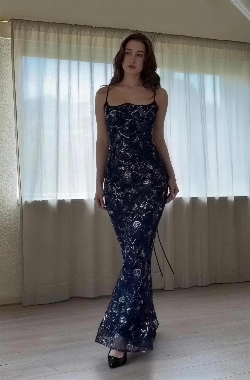 Estella Camisole Lace Elegant Maxi Dress In Blue