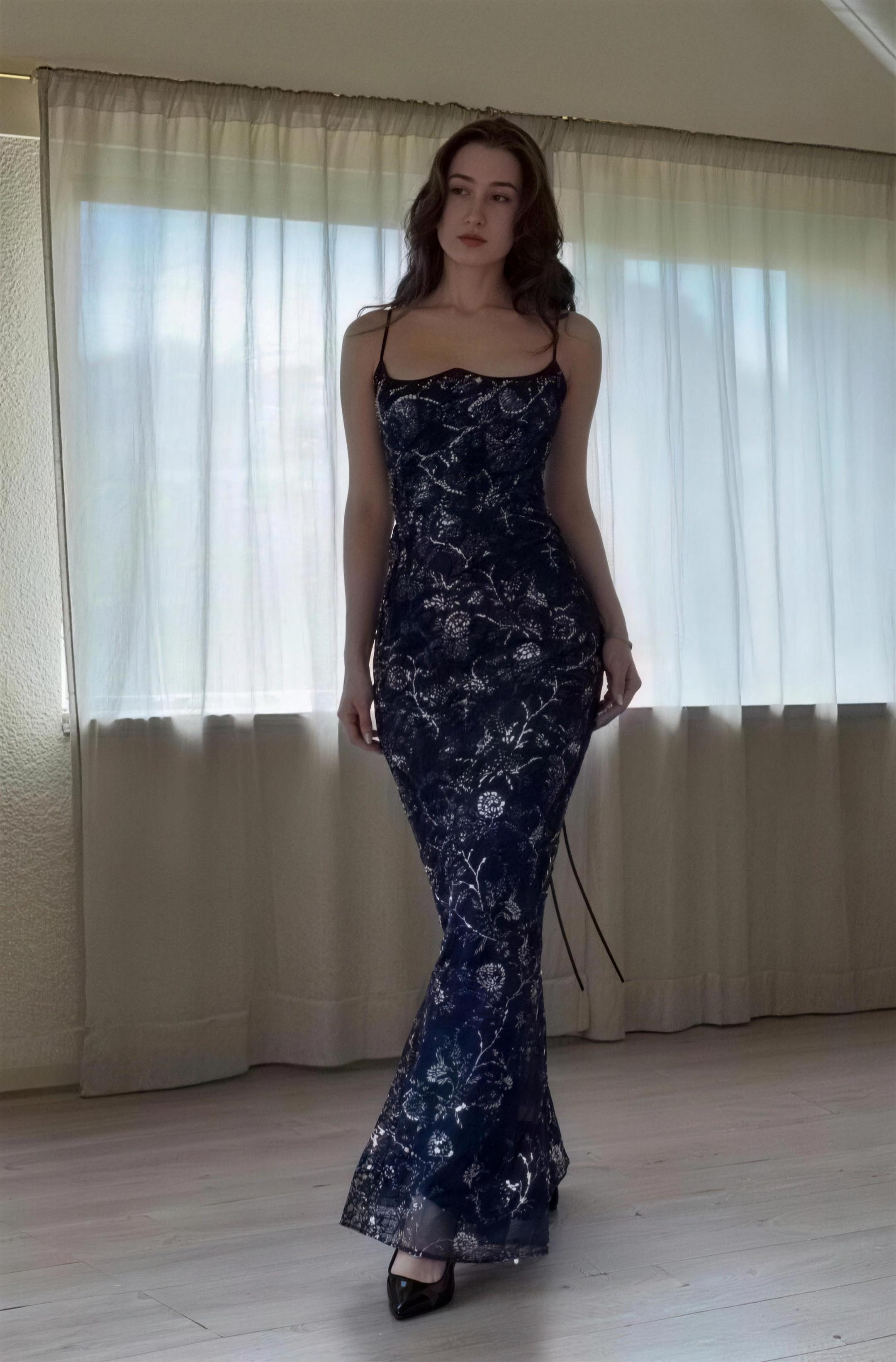 Estella Camisole Lace Elegant Maxi Dress In Blue