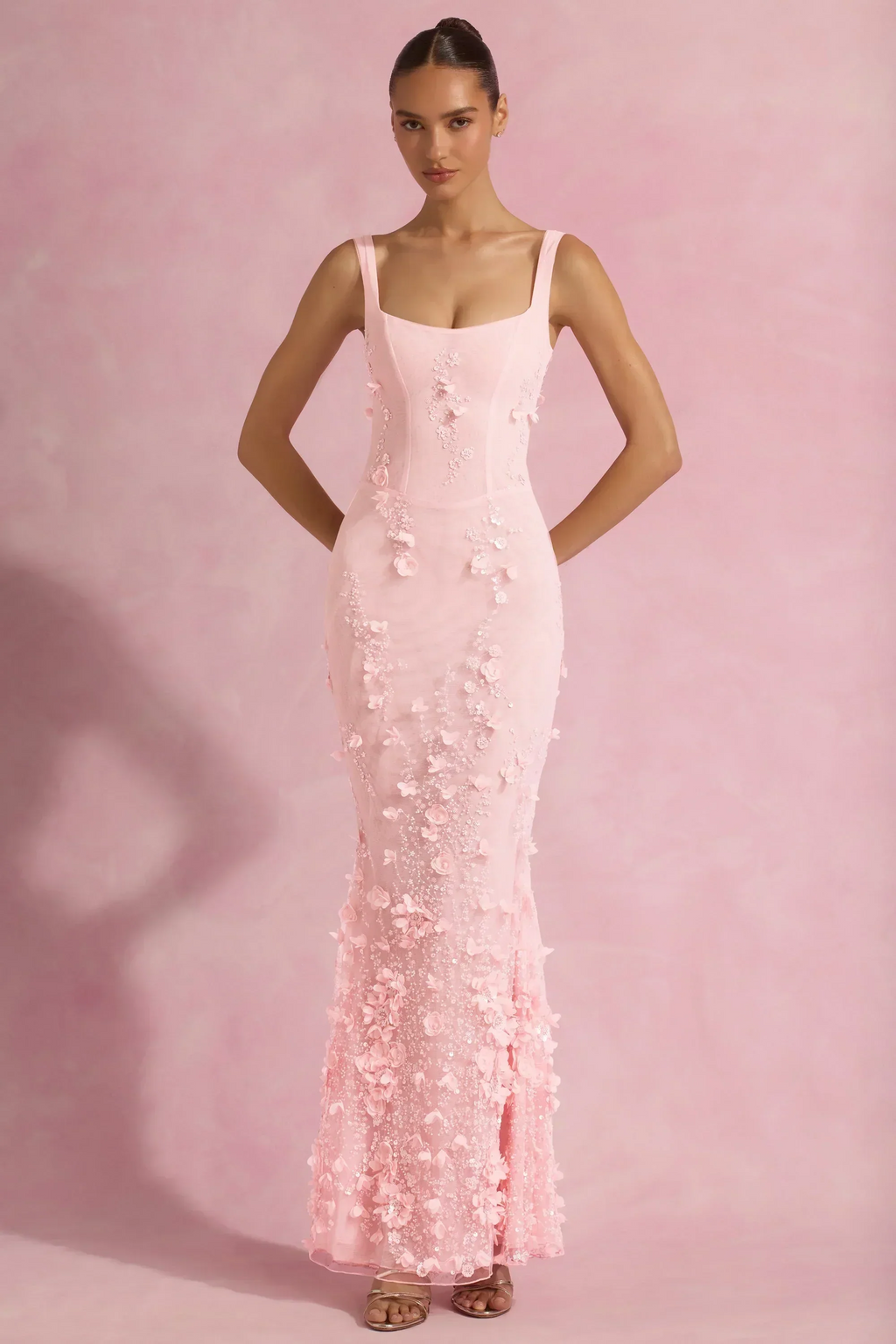 Fiona Camisole Lace Elegant Maxi Dress In Pink