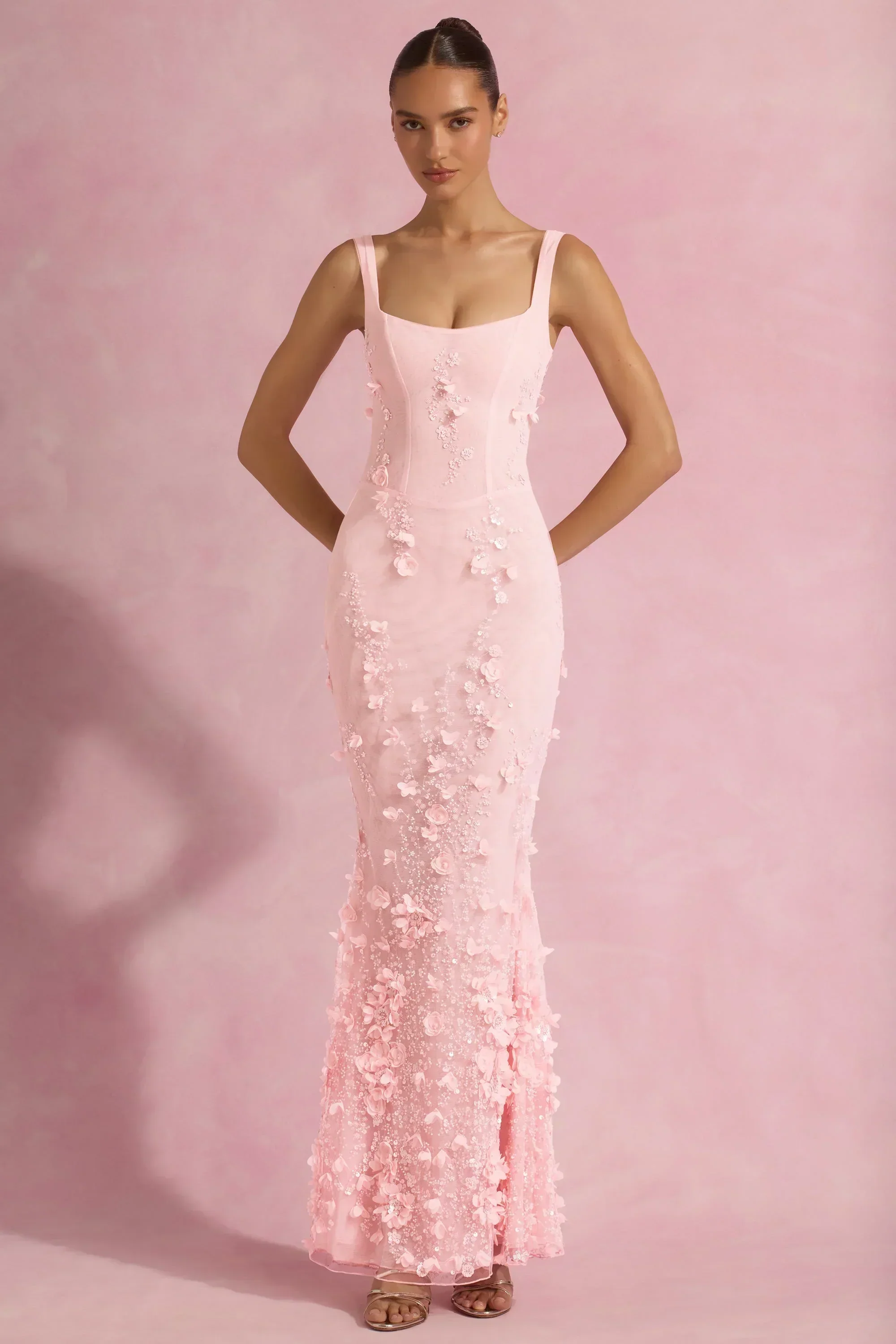 Fiona Camisole Lace Elegant Maxi Dress In Pink