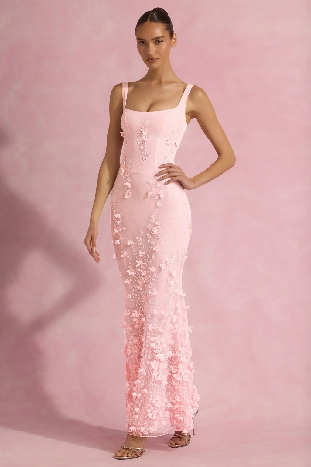Fiona Camisole Lace Elegant Maxi Dress In Pink
