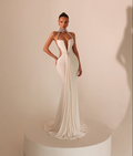 Aurora Rhinestone Plunge Mermaid Gown With Central Crystal Detail In White