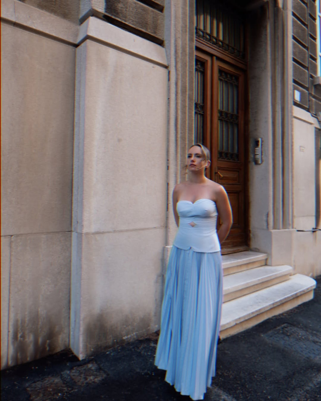 Iris Sky Blue Pleated Two-Piece Dress