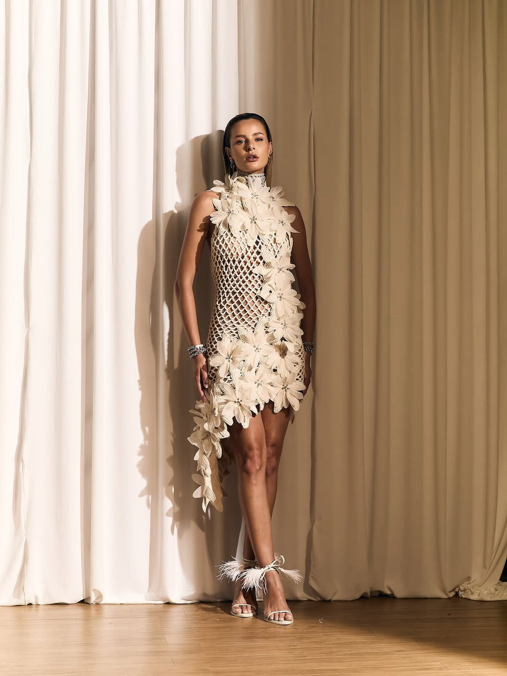 Aria Ivory Crochet Floral Dress