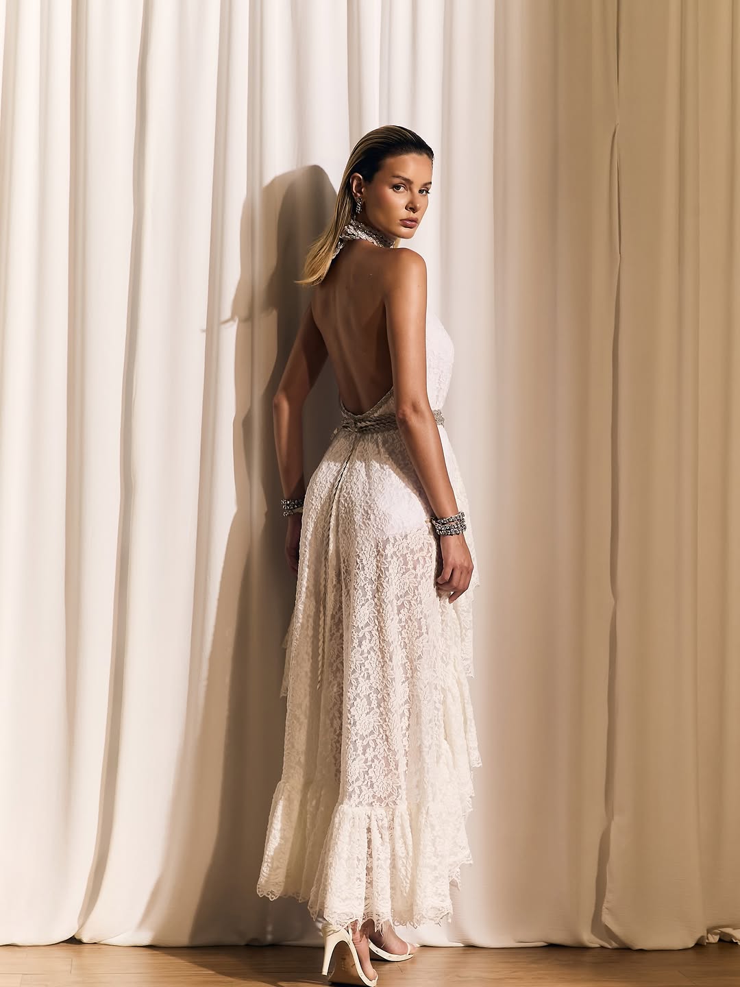 Seraphina White Lace Halter High-Low Dress