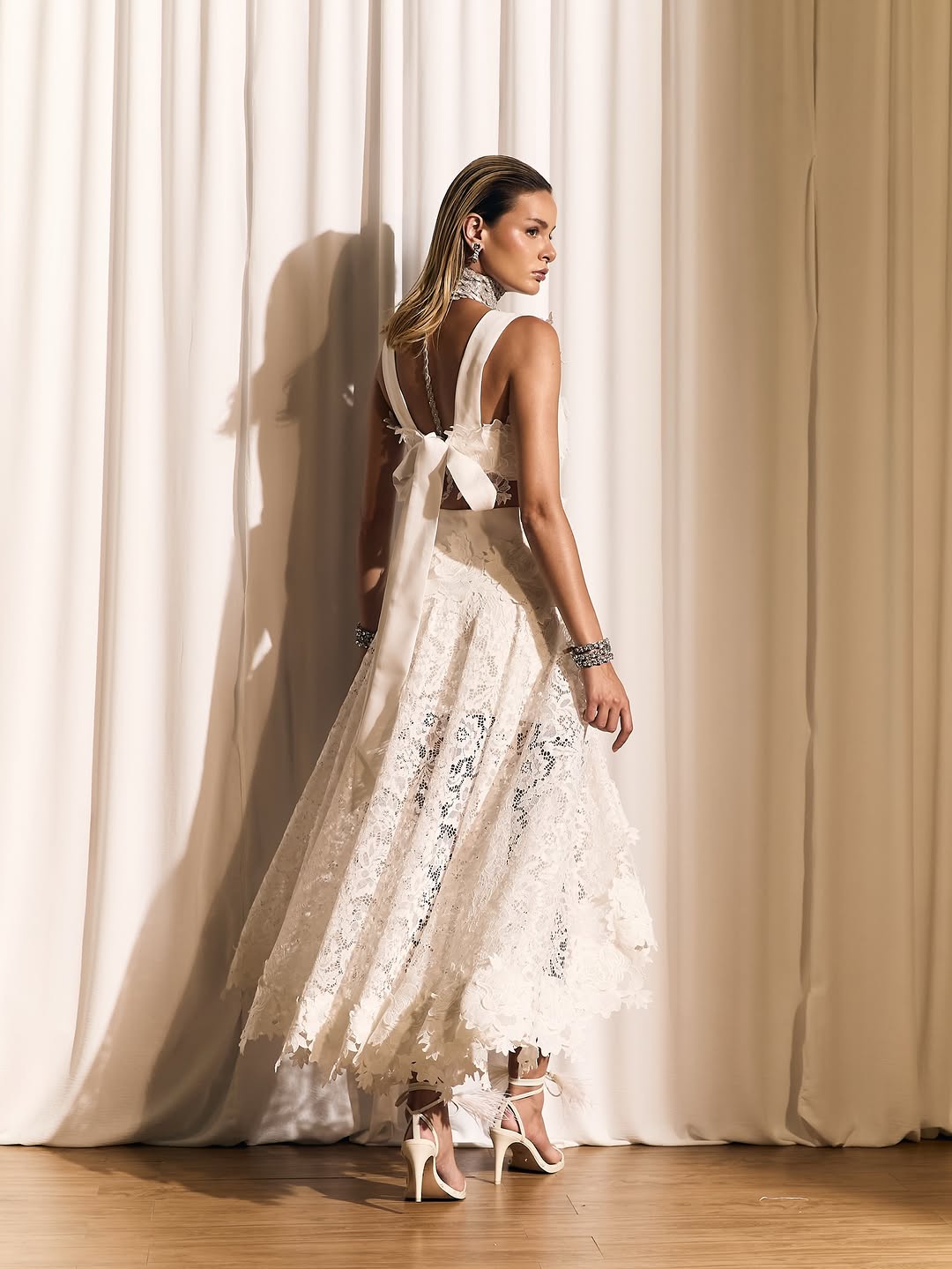 Arielle White Lace Two-Piece High-Low Dress