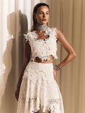 Arielle White Lace Two-Piece High-Low Dress
