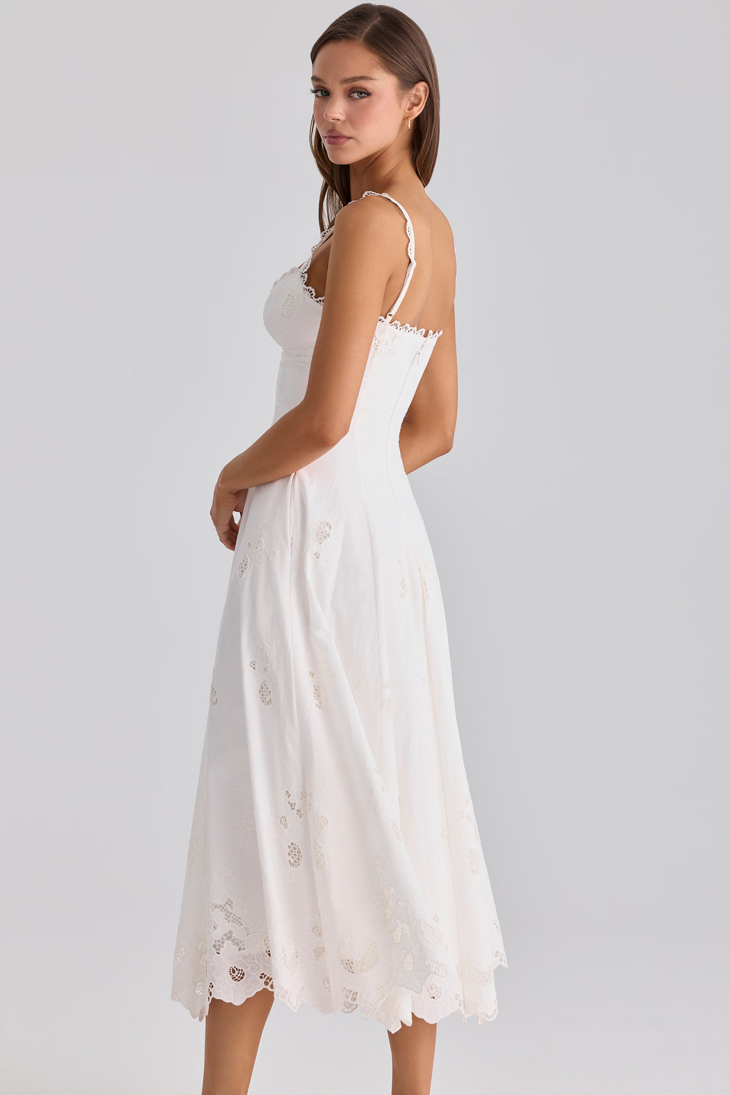 Ayla Camisole Lace Midi Dress In White