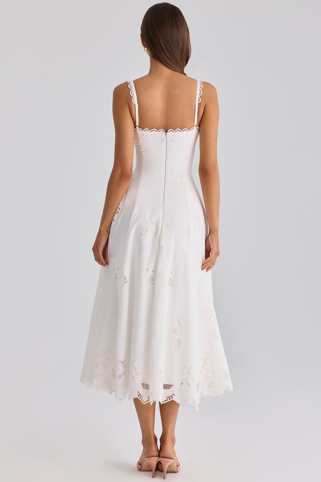 Ayla Camisole Lace Midi Dress In White