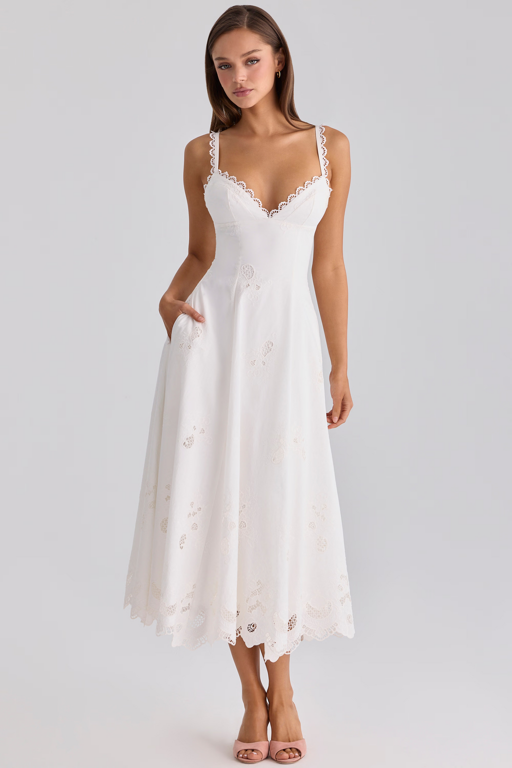 Ayla Camisole Lace Midi Dress In White