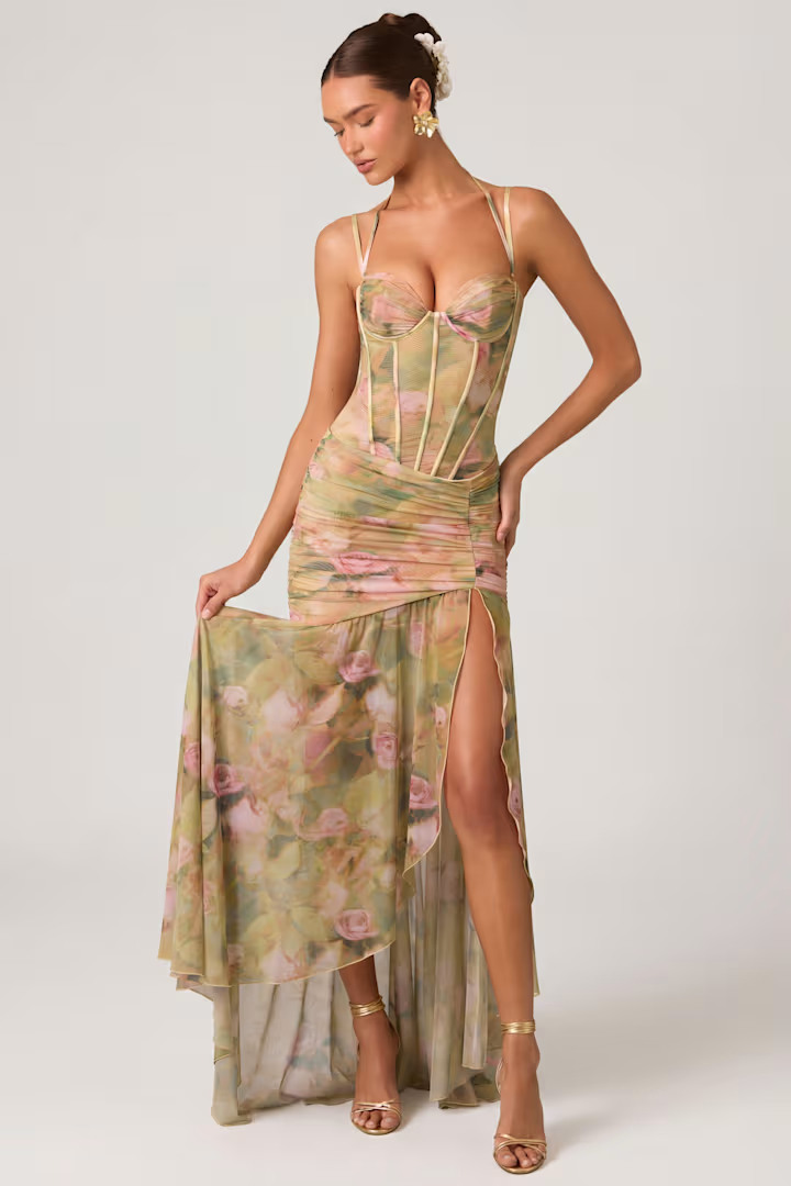 Annika Printed Camisole Split Maxi Dress