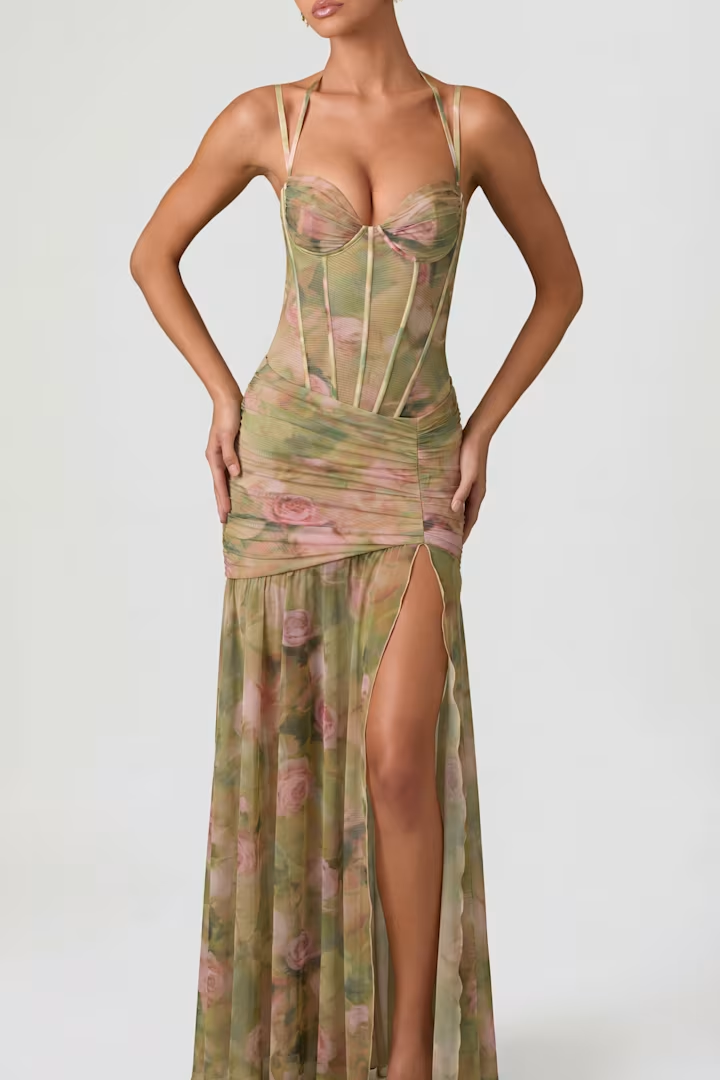 Annika Printed Camisole Split Maxi Dress