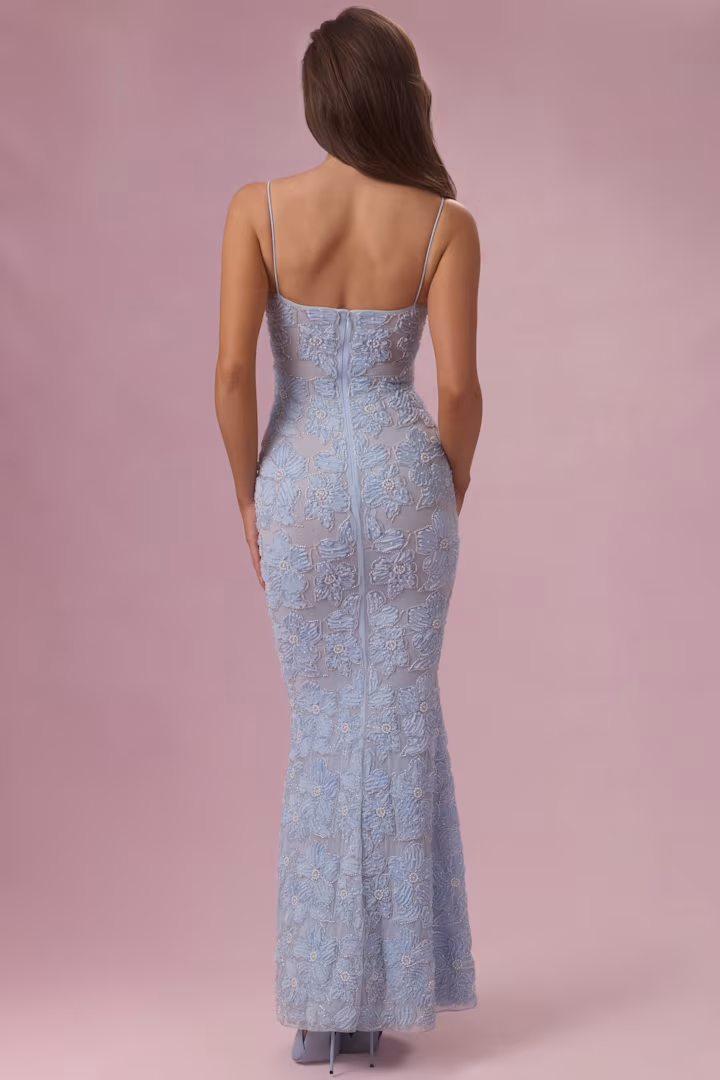 Elodie Camisole Lace Hip-Hugging Maxi Dress In Blue
